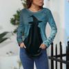 Women's Loose Fit Long Sleeve T-Shirt with Retro Halloween Print, Neck Pullover Top