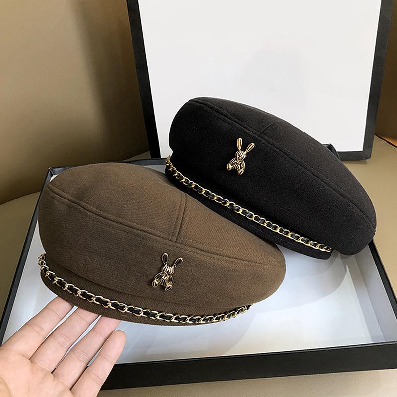 Women Rabbit Berets Style For French Artist Warm Winter Beanie Hat Solid Color Elegant Lady All Matched Painter Caps