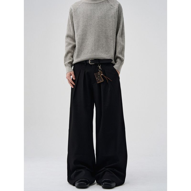 Kisko High-End American-Style Pleated Three-Dimensional Deconstructed Casual Trousers for Men and Women, Cleanfit Loose Straight-Leg Pants