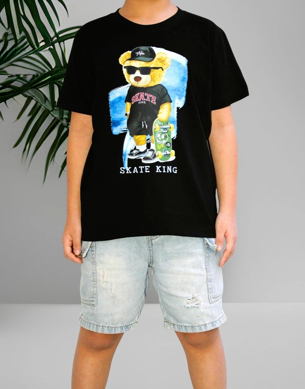 

Children Short Sleeve SKATE KING BEAR Printing Casual T-Shirt UNISEX BR026 140
