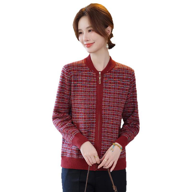 Mom's 2025 Fashion Zipper Knit Cardigan for Spring & Autumn – Loose Fit for Middle-aged & Elderly Women