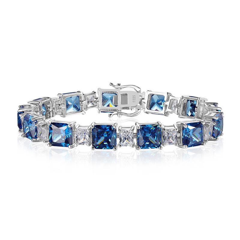 Luoxi Temple 2024 S925 Silver Blue Ice Flower Cut Simulated Diamond Bracelet