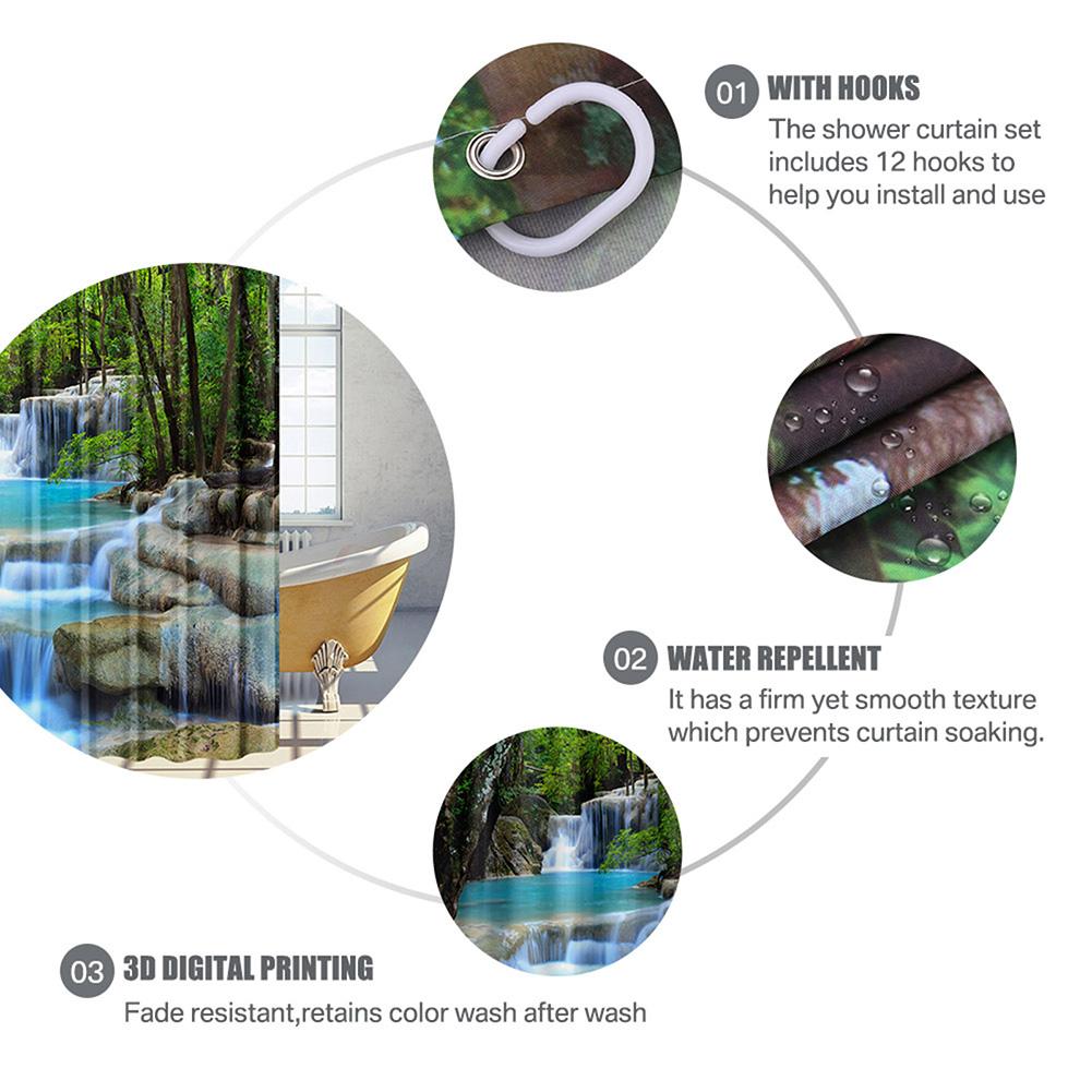 Waterproof Shower Curtain Modern 3D Printing Forest Shower Curtain Natural Landscape Bath Curtain With Hooks For Bathroom