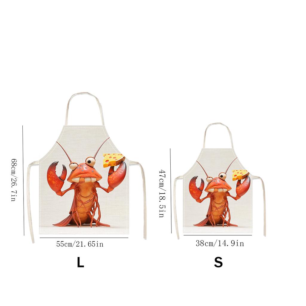 1pc, Funny Cartoon Lobster Holding Cheese Kitchen Apron Novelty Chef Cooking Bib For Seafood Lovers Linen Material Unisex