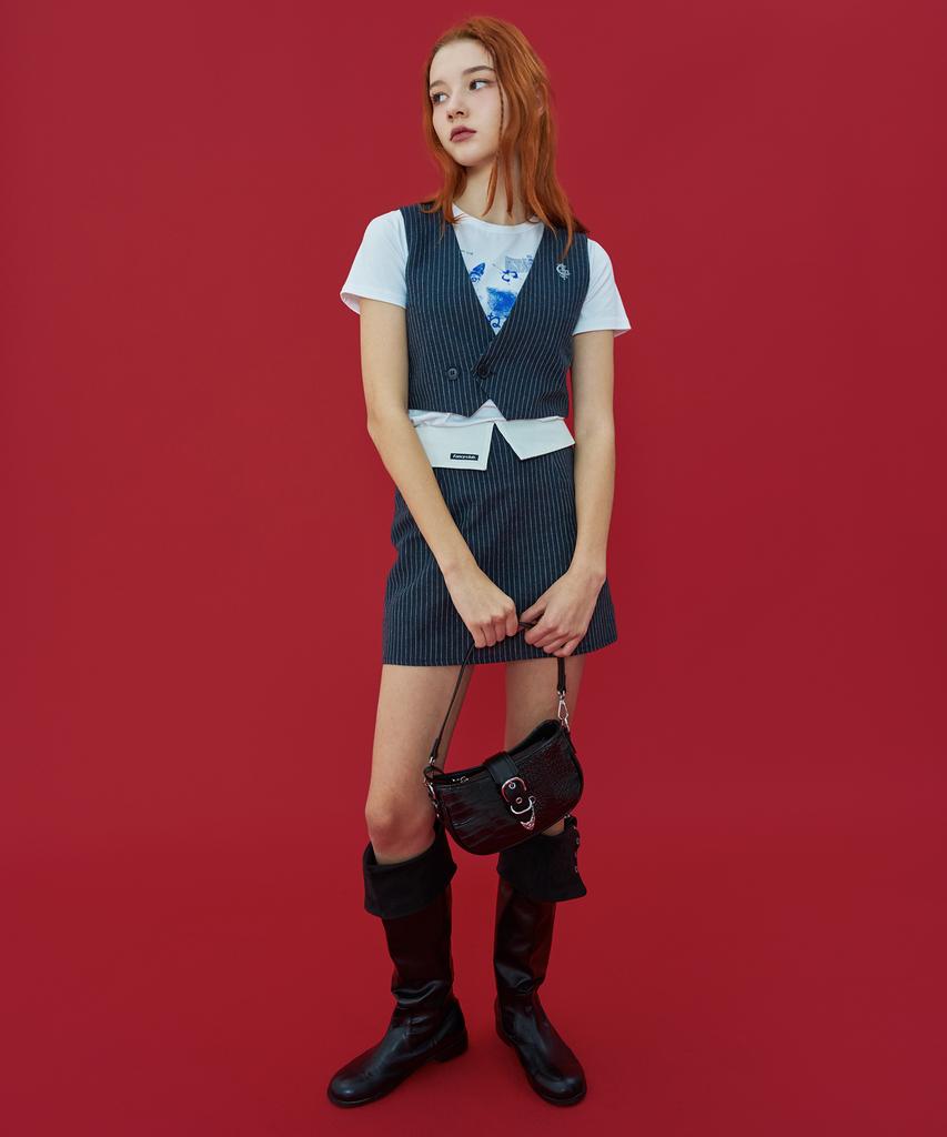 Fancy Club [Nf] Striped Layered Mini Skirt (Navy)_F23Qd833