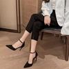 Fashion Bag Head Sandals Women's Spring and Summer Temperament Pointed Head Thin Heel One-word Buckle Sandals