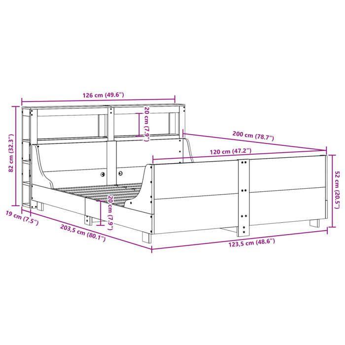 VidaXL Bed Frame with Headboard 120x200 Cm Solid Pine Wood, Bedroom Furniture, Slatted Base, Wooden Bed, Bed, 3306462