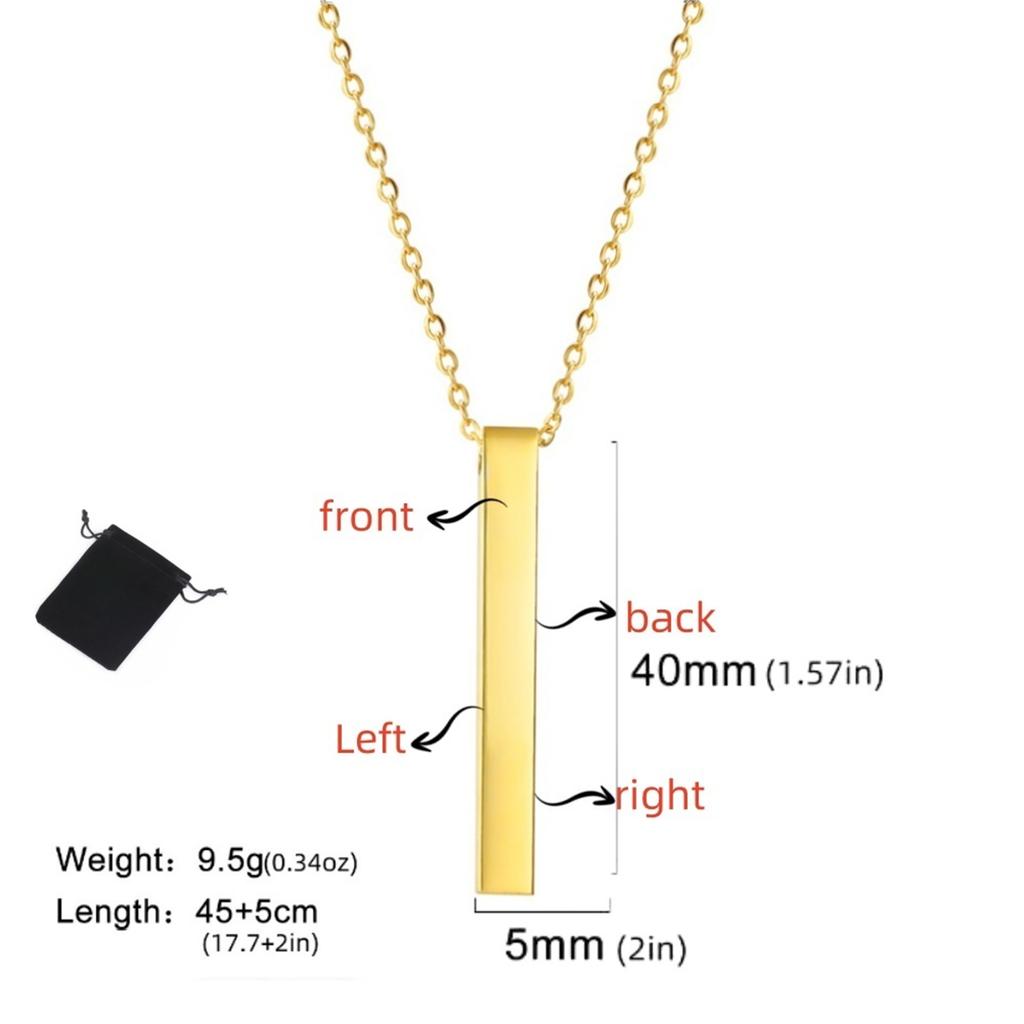 Customized Name Quotes Date Multi Sided Engraved Necklace Stainless Steel Personalized Cube Bar Necklace Fashion Couple Jewelry