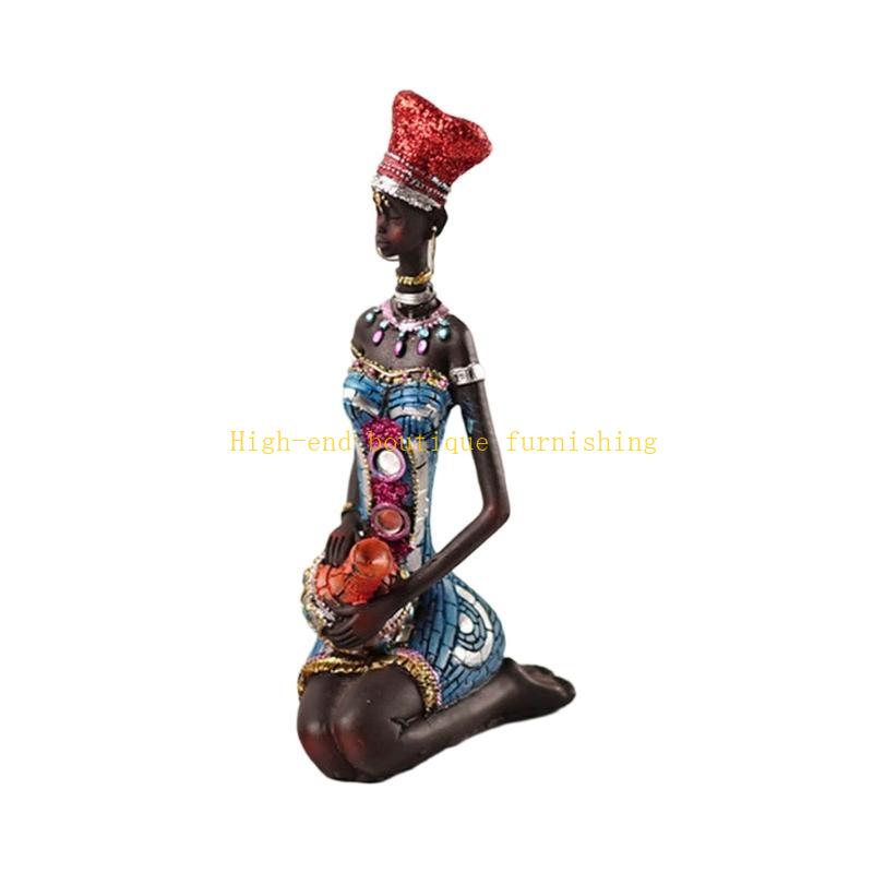 Tribal Lady Figure Statue African Woman Resin Crafts Decorations Perfect for Room Shelf Desk Creative Display