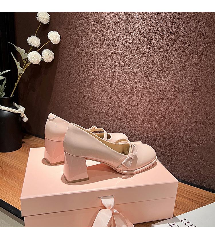 2025 New Women's Mary Janes Shoes - Japanese JK Style, Cute Mini Bow, Chunky Heel, One-Strap High Heel, Pointed Toe, XW-A22120-2