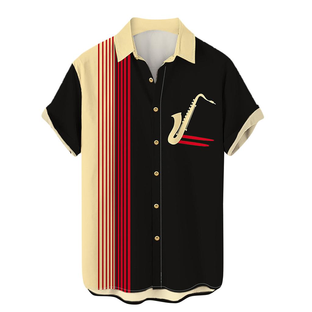 Summer New Plus Size Hong Kong Style Men's Shirt with Digital Printing Casual Short Sleeved Shirt for Men