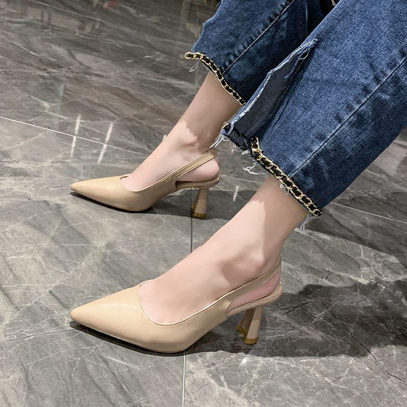 One-word Buckle Sandals Women's Fashion Women's Single Shoes 2025 Summer New French Pointed Head Bag Head Empty Women's High Heels