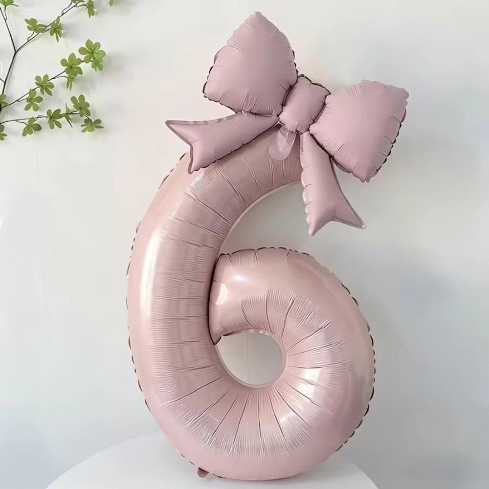 New 40 Inch Number Digital 0-9 Balloon Cream Pink Anniversary Decoration Foil Balloons with Bowknot Birthday Party Balloons