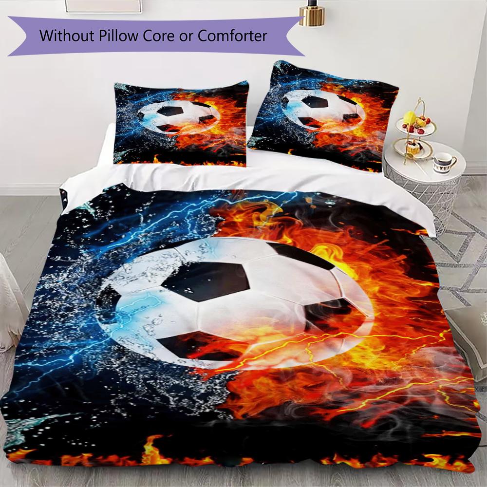 1 Stück Fußball-Thema Bettwäsche Steppdecke Set Bettbezug Kissenbezug Heimdekoration Geburtstagsgeschenk (1 * Bettbezug + 3 * Kissenbezug, ohne Füllung)A2