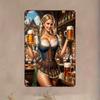 OktoberfestGirlMetalArt 1 Stück 2D Flaches Vintage Oktoberfest Mädchen Metallschild 7,8x11,8" - Deutsches Kleid/Bierkrug Dekor für Zuhause/Bar
