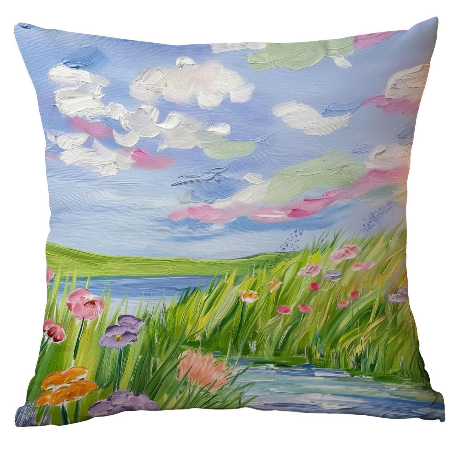 

Новое украшение для спальни Масляная живопись Акварельный пейзаж Наволочка Летний дом Диванная подушка Наволочка 45 * 45Cm