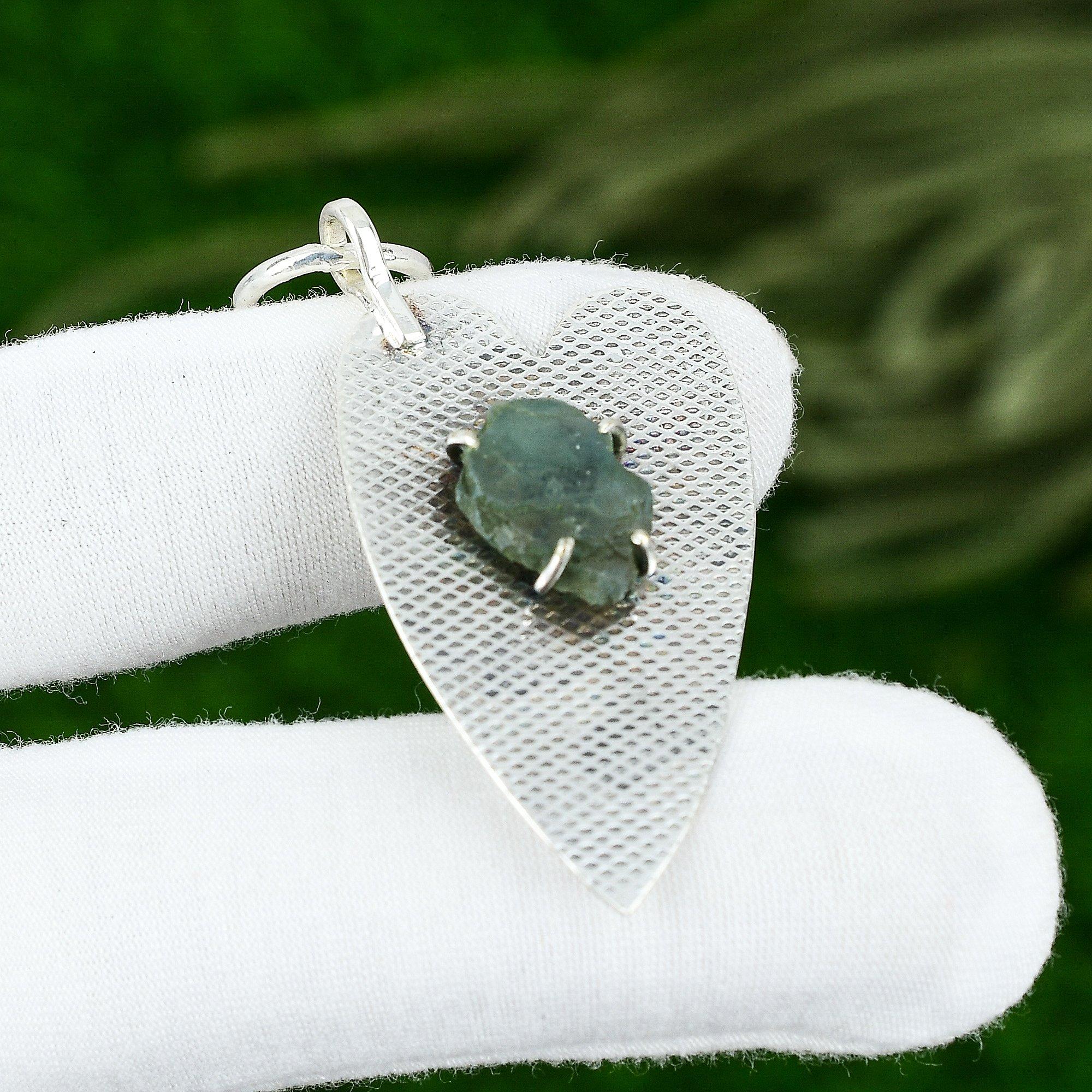 

Aquamarine Rough Stone Anniversary Sister Wedding Ethnic Pendant Sterling Silver