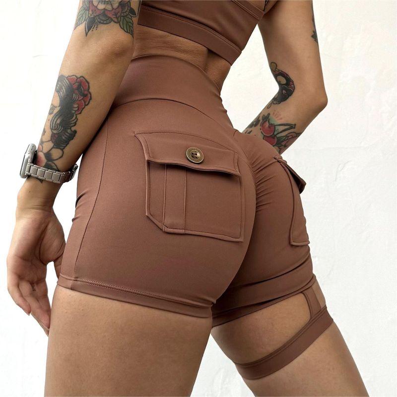 Pantaloncini Cargo Moda Anello per Gamba Vita Alta Sexy Estivi Pantaloni da Allenamento Sport Yoga Corsa Sollevamento Fianchi Fianchi a Pesca