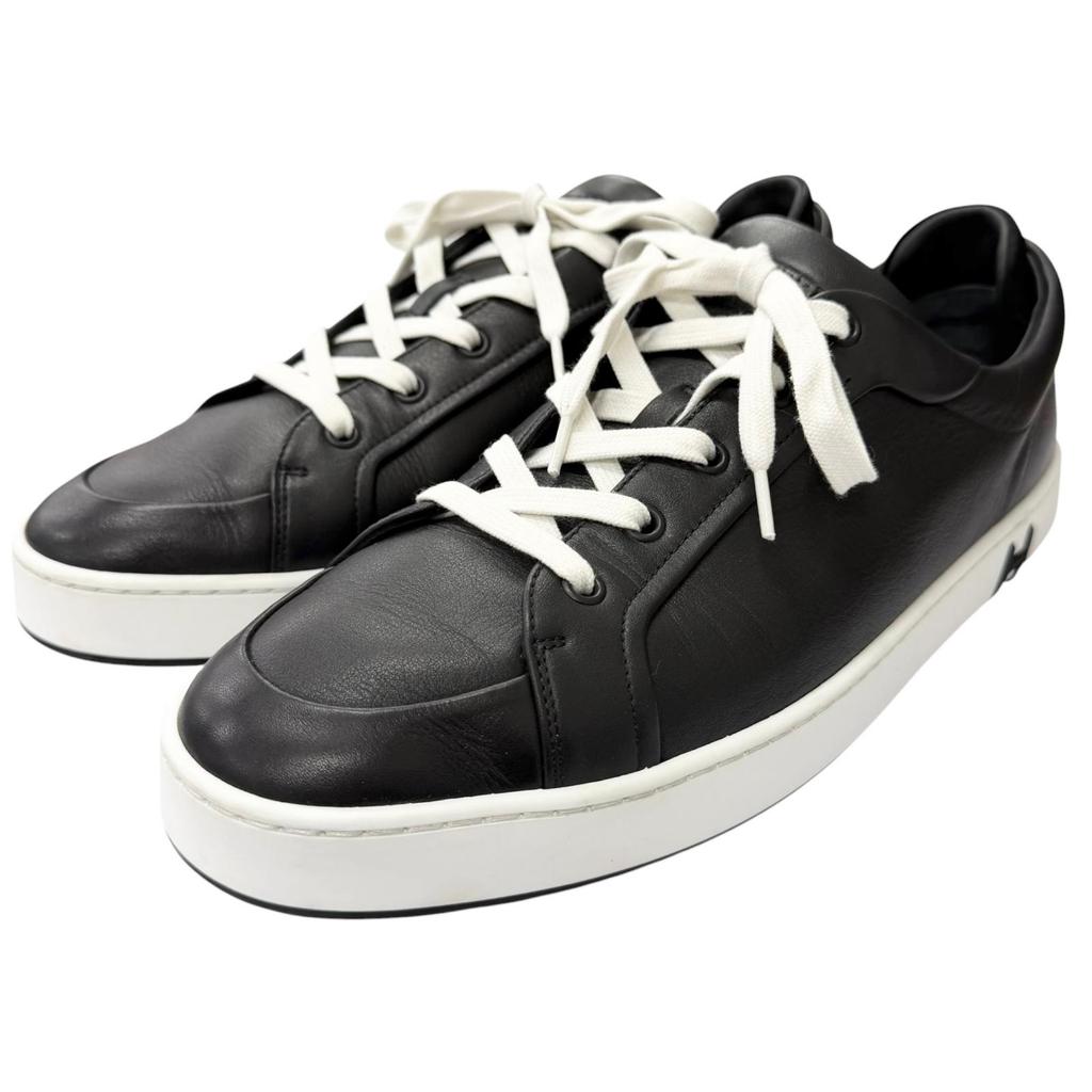 Great HERMES Low cut sneakers Kid H logo black leather mens 42 Used