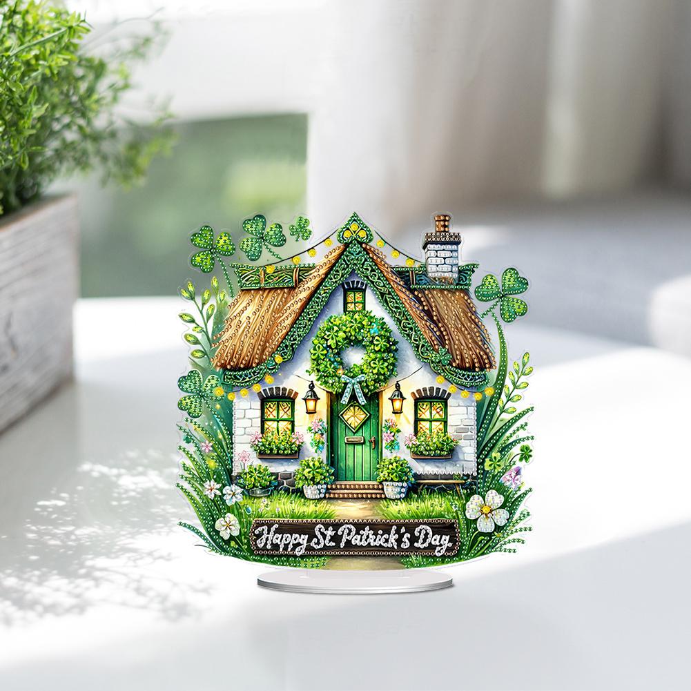 2D Flat St. Patricks Day Cottage DIY Diamond Painting Tabletop Ornaments Kit Desktop Diamond Art Kits Bedroom Table Decoration