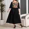 Ready Stock Plus Size Retro French Print Patchwork Dress - Long Sleeve Autumn/Winter Women's Skirt