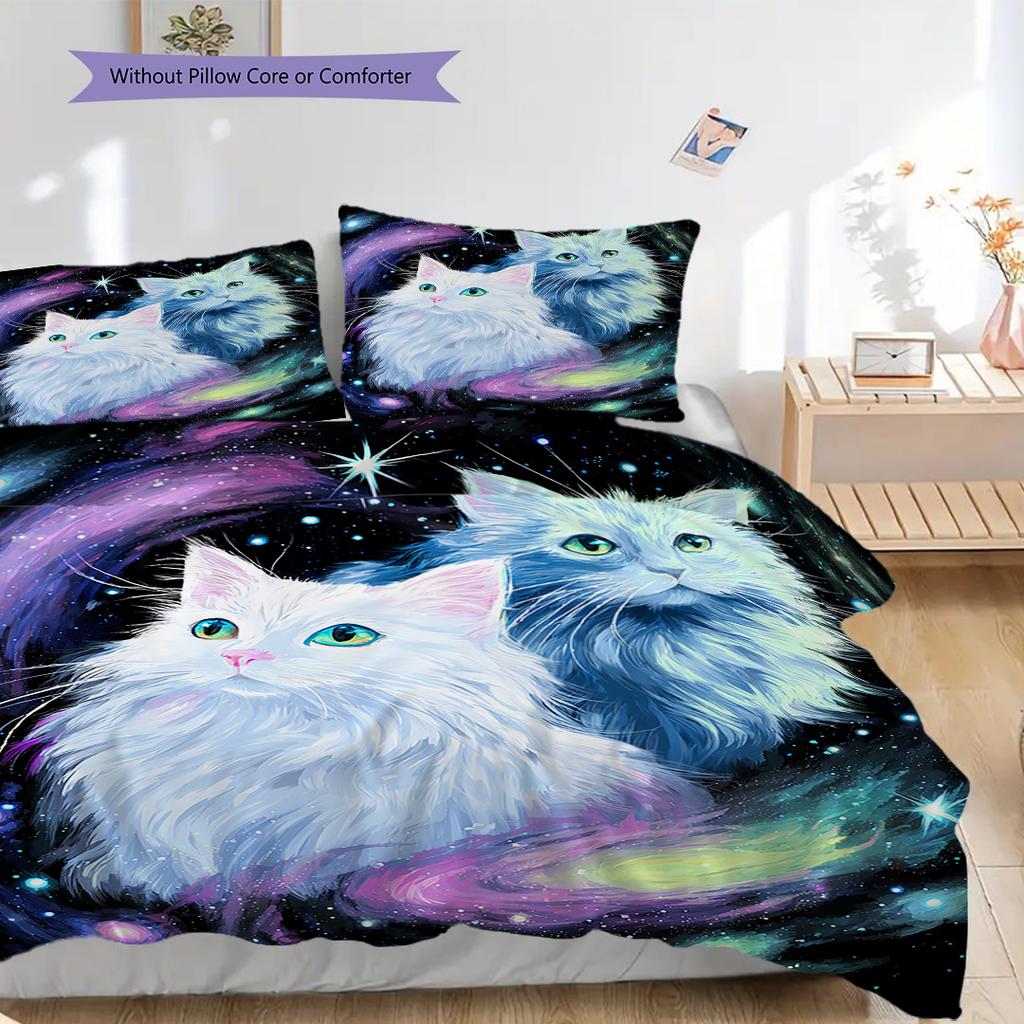 Katzenmuster Bettwäsche Steppdecke Set Bettbezug Kissenbezug Heimdekoration Geburtstagsgeschenk (1 Bettbezug + 2 Kissenbezüge, ohne Füllung)