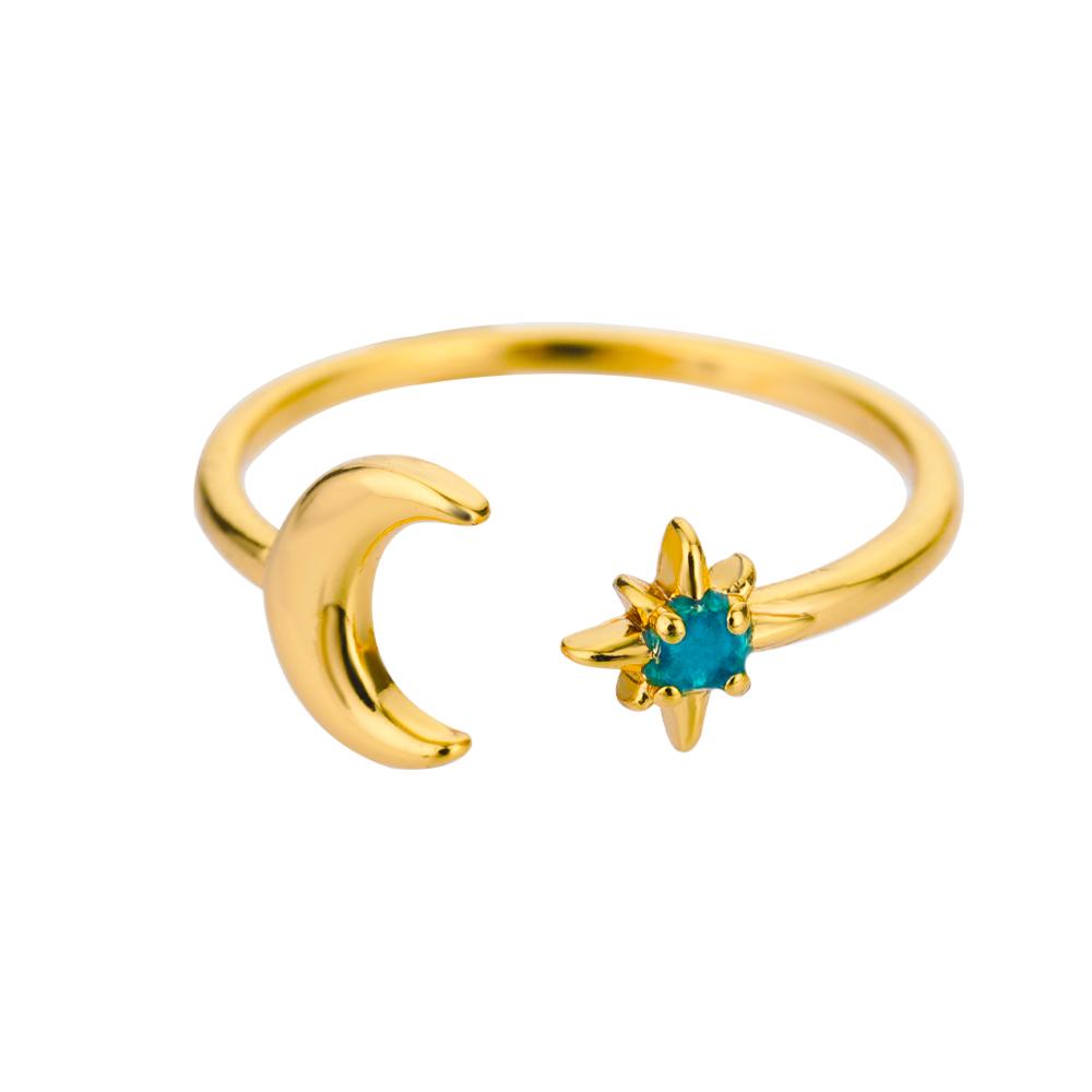 Simple And Luxurious Moon Opening Ring, Octagonal Star Shaped Women'S Ring, Personalized Star And Moon Ring, Fashionable And Elegant Accessory.