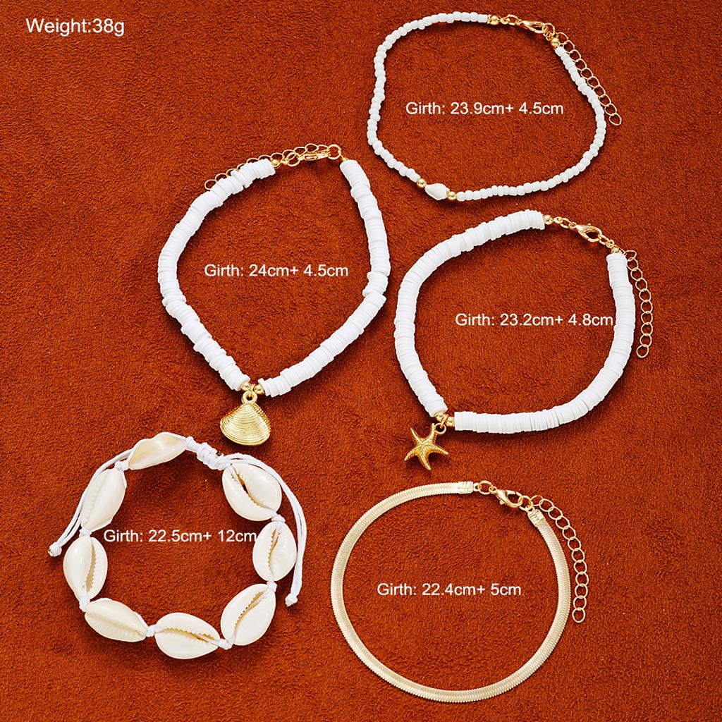 5PCS Boho Rice Beads Starfish Shell Pendant Anklets for Women Fashion Polymer Clay Foot Chains New Female Summer Beach Jewelry