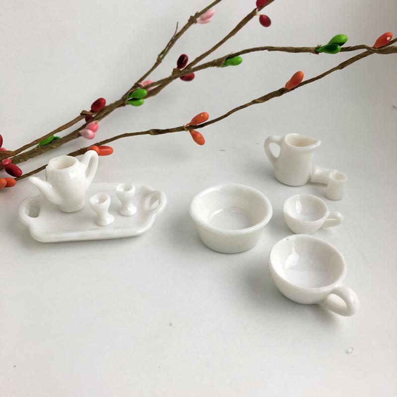 10Pcs/Set Mini White Kitchenware Toys Drink Cups Dish Water Cup And Plate Tableware Miniatures Diy Pretend Play Toys