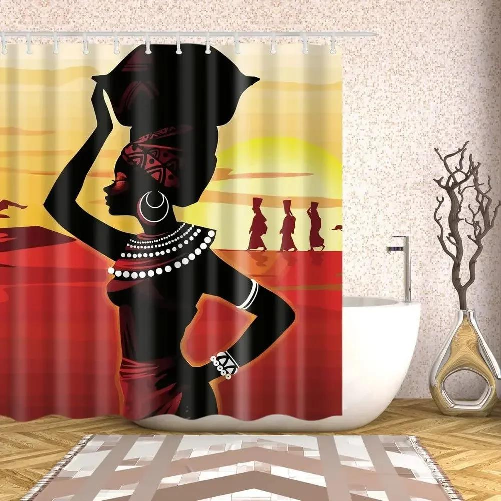 African Egyptian Women Shower Curtain with 12 Hooks African Girl Shower Curtain Waterproof Durable Afro Lady Shower Curtains Set