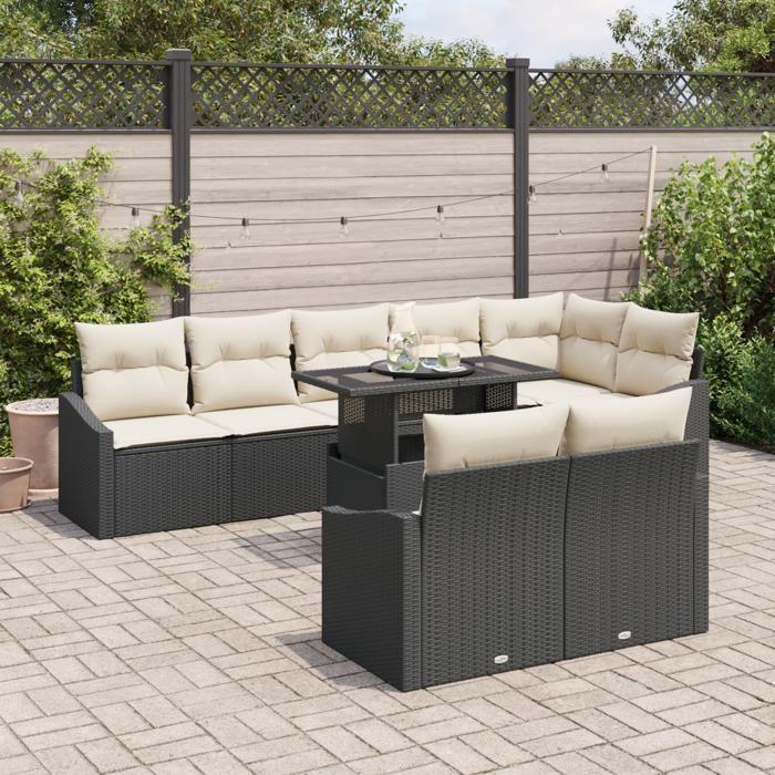 VidaXL Ensemble de Canapés de Jardin 9 Pièces avec Coussins Rattan Poly Noir 3349023