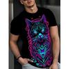 Summer Outdoor Fashion Round Neck Tops 3D Animal Cat Pattern Print Large Size Loose Men's T-shirts