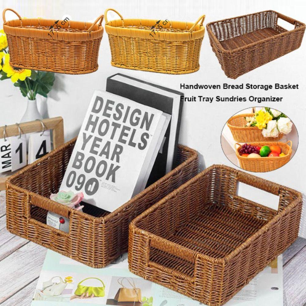 

Portable Handwoven Bread Storage Basket 7 Styles Storage Bin Fruit Tray Sundries Organizer 30*20*10cm