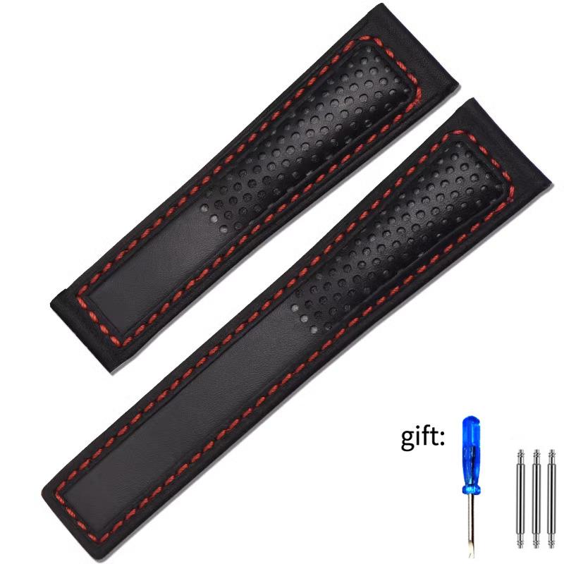 Cowhide Watch Strap 22mm Wristband For Tag Heuer Carrera Diving Monaco F1 Fiyta Tissot Watch Band Red Stitches Leather Bracelet
