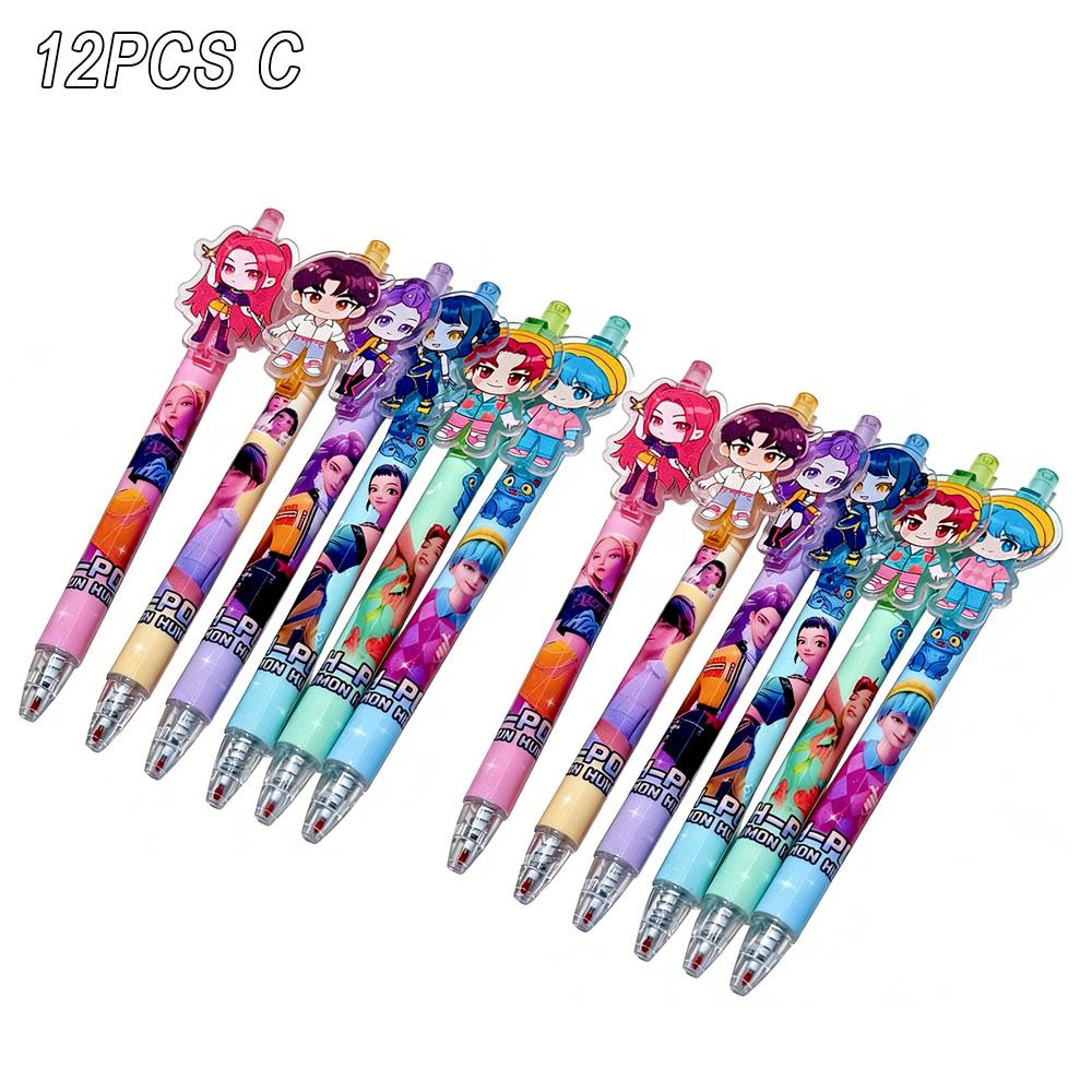6/12Pcs KPop Demon Hunters Black Ink Pen Student Writinng Draw Gel Pen Anime Figure Stationery Chiristmas Gifts 0.5mm