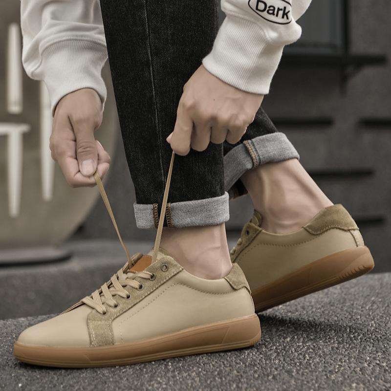 Fashion All-match Men Shoe Genuine Leather Men Casual Walking Shoes Male Lace-Up Comfortable Non-Slip Flats High Quality Skate Shoes Men