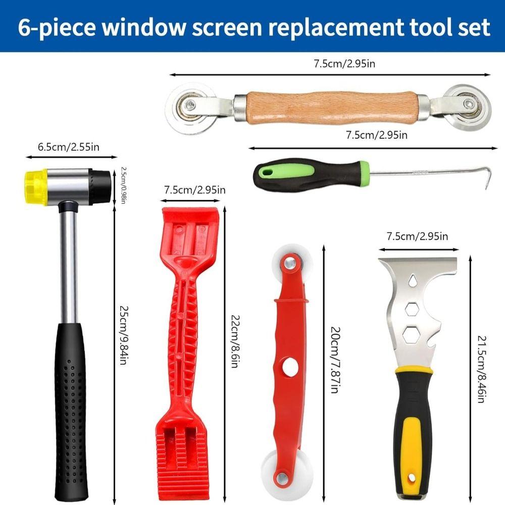 Ergonomic Handle Window Screen Repair Kit 6-in-1 Spline Installer New Screen Roller Tool