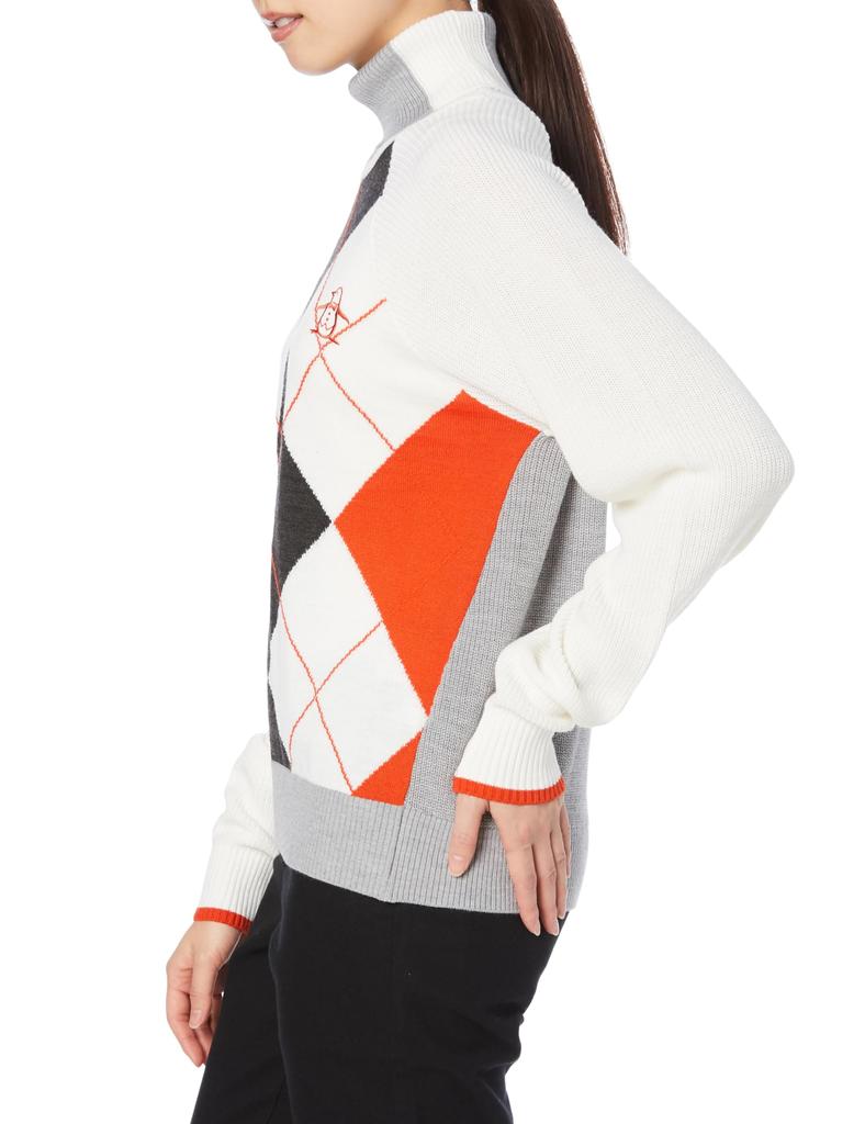 Munsingwear Argyle Turtleneck Sporty and Stylish for White Multi Women's Sweater, Golf, MGWWJL04,