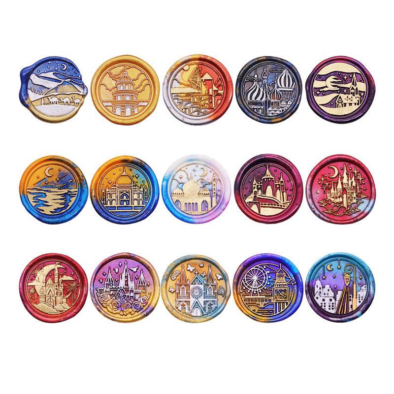 3D Embossed Sealing Wax Stamp Nordic Architecture Castle Church Series Sealing Wax Stamp Head Wedding Invitations Gif Envelopes
