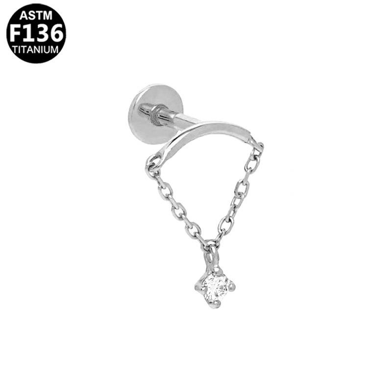 F136 Titanium Temperament Stud Earrings with Tassel Chain