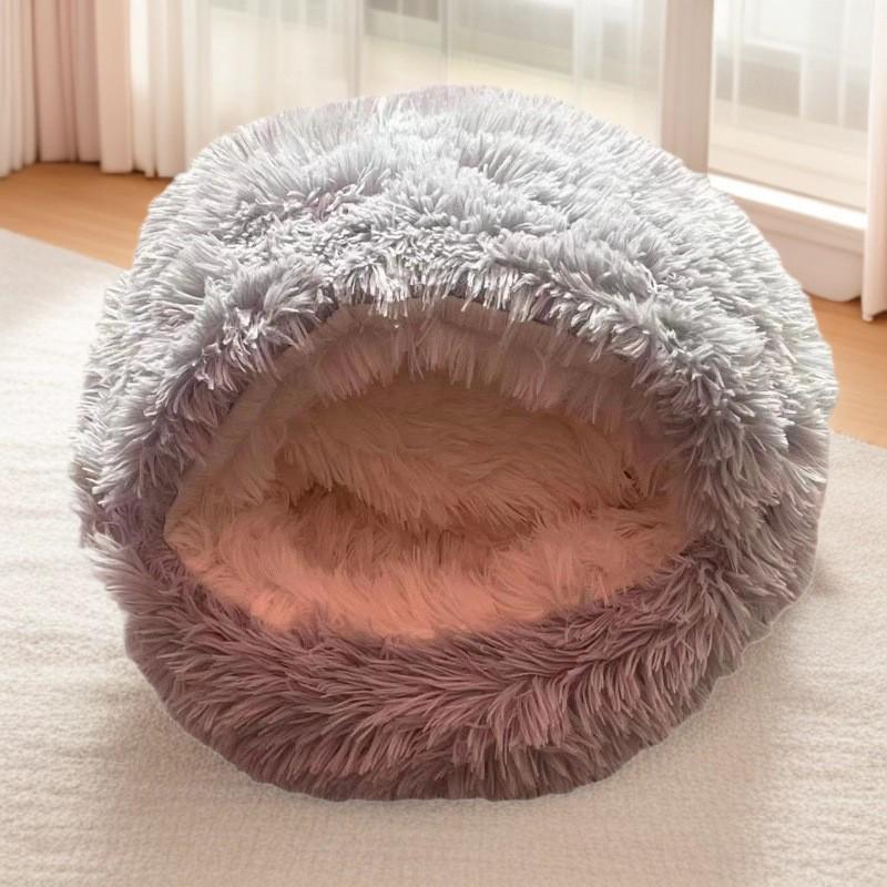 Zimowe Ciepłe Półzamknięte Pluszowe Legowisko dla Kota i Psa