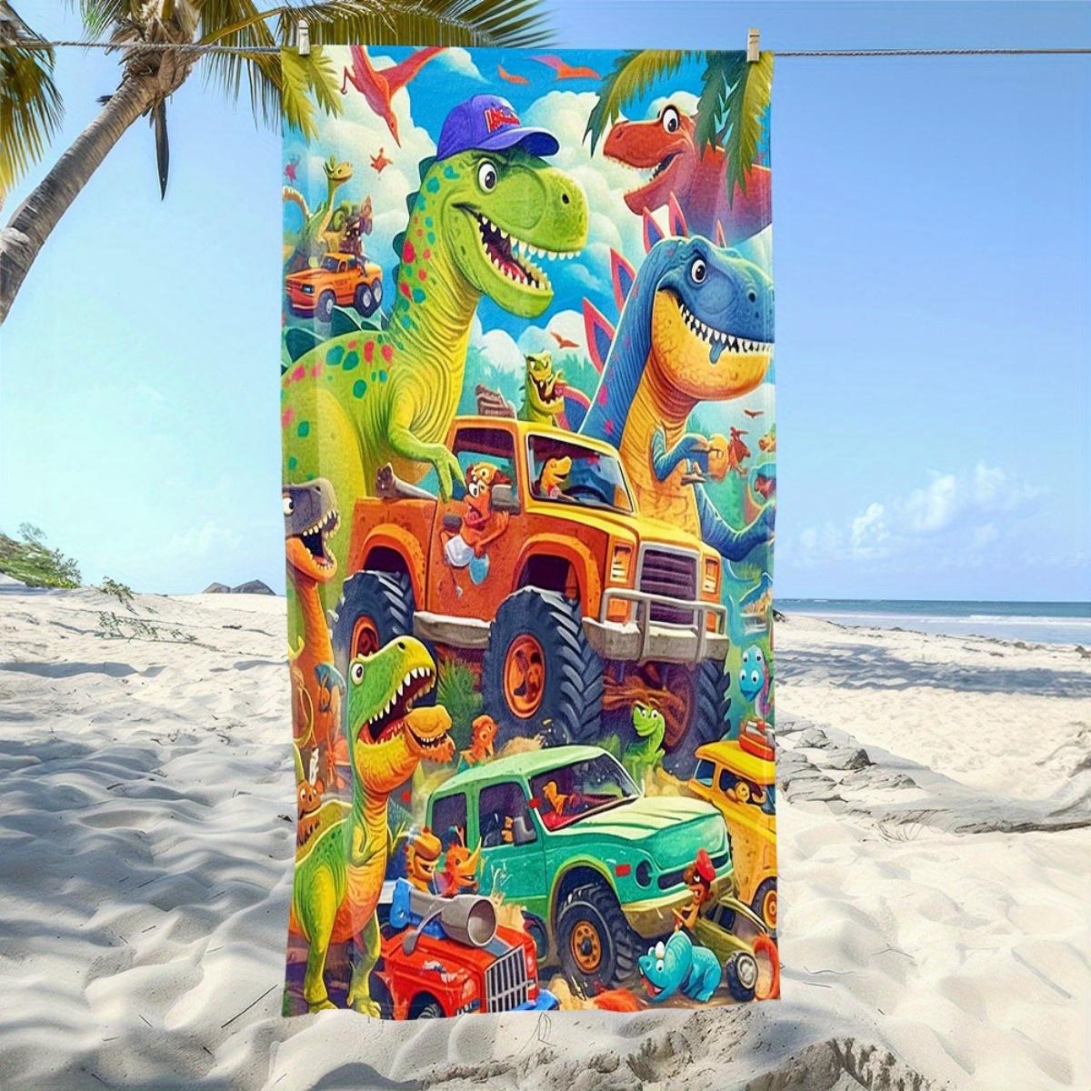 

Dinosaur Monster Truck Beach Towel, Playful Graphic Art Quick-Dry Sand-Free Microfiber Bath Towel for Kids, Party and Camping W30*H60(CM)