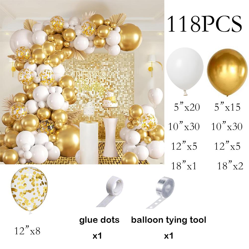 

Wedding Anniversary White Balloons Garland Metallic Gold Confetti Balloon Arch Kit Home Birthday Party Baby Shower Decoration AS Picture
