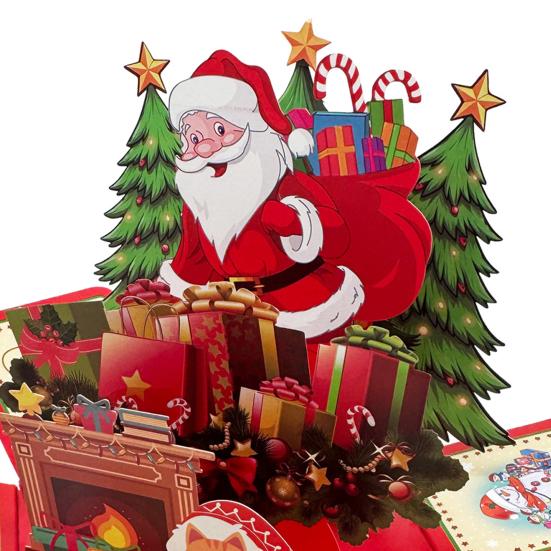 3D Vyskakovací vánoční přání s obálkou Skládaná sváteční přání Roztomilá dárková karta se Santa Clausem pro přátele, děti, rodinu
