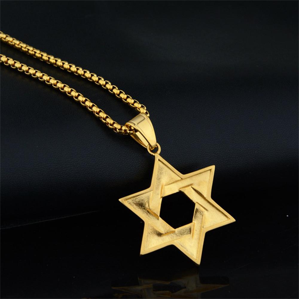 Hip Hop Iced Out Star of David Pendant Male Gold Color Stainless Steel Hexagram Necklace for Men Jewish Jewelry Birthday Gift