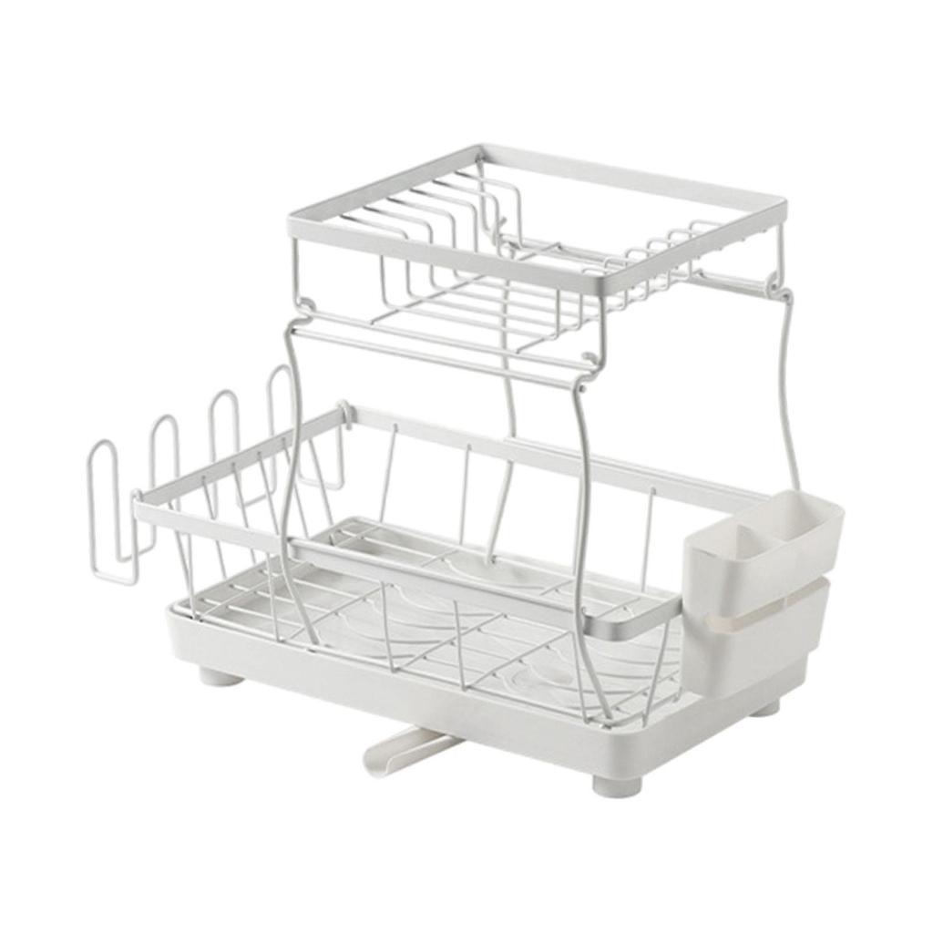 2 Layer Dish Drying Rack with Cup Holder for Kitchen Use
