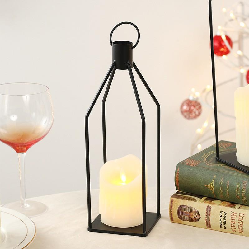 Set Of 2 Minimalist Black Iron Candle Holders Home Table Decor Outdoor Garden Lantern