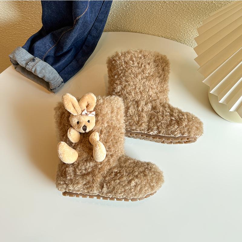 Korean Style Girls' Fashionable Fur Boots - Cute Princess Snow Boots with Soft Soles and Thick Warm Cotton