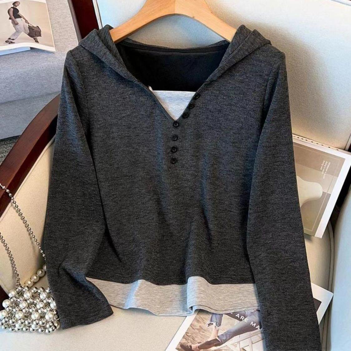 

Plus Size Casual Two-Piece Set: Hooded Top & Wide-Leg Pants for Chubby Girls M Up to 100 lbs
