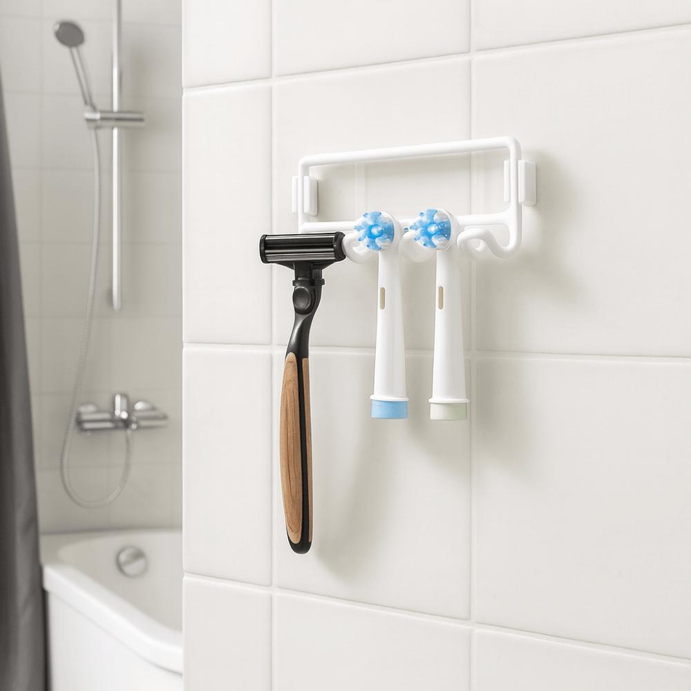 4 Slots Multi-head Toothbrush Holder Self Adhesive Metal Electric Toothbrush Holder Wall Mounted Space Saving